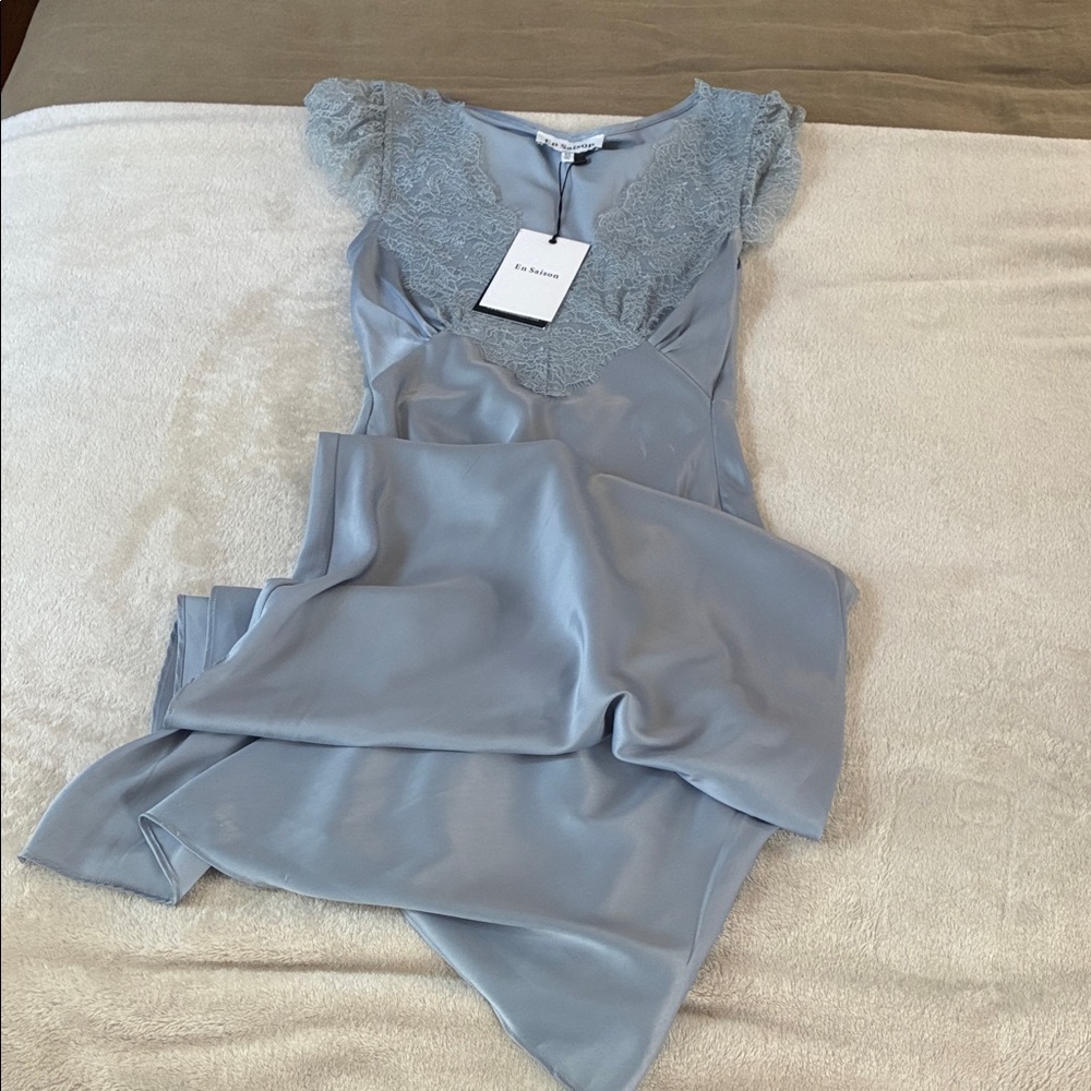 Silky Lace-Trim Slip Dress in Light Blue - Women's Intimates